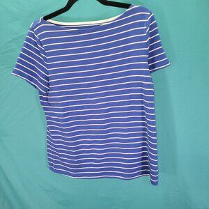 Striped Blue & White Boat Neck Top By Rafaella Size PM